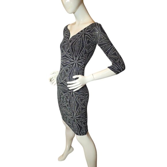IRIS Black Shimmer Iridescent Mini Bodycon Club Dress sz M - Picture 4 of 11
